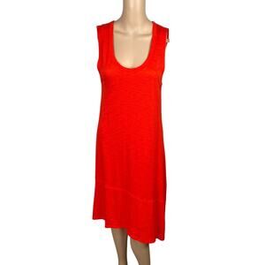 Lilla P $158 Red Scoop Neck Asymmetric Angled Hem Midi Dress SZ S